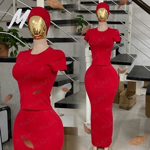 Conjunto de Vestido Largo Casual de Verano y Primavera para <span class=keywords><strong>Mujer</strong></span>, Cuello Redondo, Color Sólido, Estilo Camiseta, Ajustado y Sexy, Ropa Casual para Estar en Casa - Product Image 2