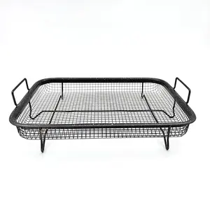 Stainless Steel Square Wire Mesh Grilling Basket Roasting Pan with Two Handles for Vegetables, Chicken, Meats and Fish