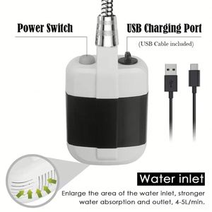 Douche portable rechargeable USB pour camping en extérieur, pompe 3,7 V, 4,9 pieds, équipement de nettoyage pour animaux de compagnie, voyage, randonnée, plage - Product Image 2
