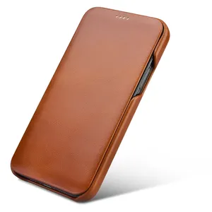 ICARER New Design Real Genuine Cowhide Leather Folio CaseためiPhone 12