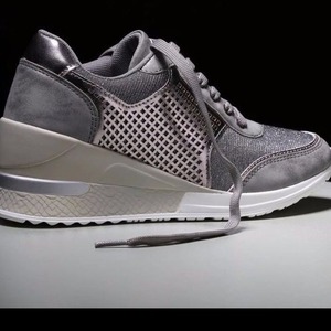 Baskets compensées en maille scintillante champagne pour femme 2025 – Chaussures décontractées à lacets pour la marche - Product Image 4