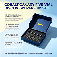 Boîte cadeau pliante bleu marine personnalisée avec logo personnalisé, insert en mousse EVA pour emballage de flacons d'échantillons de parfum