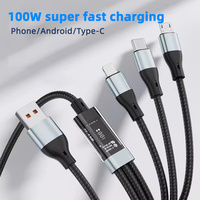 Câble de charge rapide USB Type-C/Micro USB 3-en-1 LED 1M avec alliage d'aluminium et nylon, charge rapide 6A