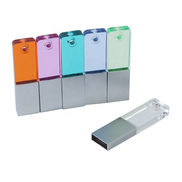 Customize Logo Acrylic Transparent LED Light USB 2.0 Flash Memory Stick Thumb Drive