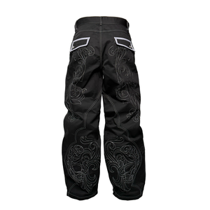 Vaqueros holgados de mezclilla negros con bordado de calavera barroca de alta calidad para hombre y mujer - Product Image 4