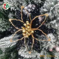 Fleurs artificielles de poinsettia de Noël scintillantes, tige noire, décoration d'arbre de Noël, fleurs de Noël artificielles pour la décoration de Noël