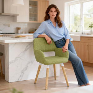 Sillón Moderno Tapizado en Tela con Patas de Madera Maciza para Cocina y Sala de Estar, Silla de Comedor de Madera - Product Image 1