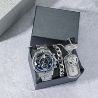 Reloj de Pulsera de Cuarzo Casual de Negocios para Hombre al por Mayor, Esfera Grande, Tres Agujas, Correa de Acero, Collar, Pulsera, Anillo, Regalo Festivo