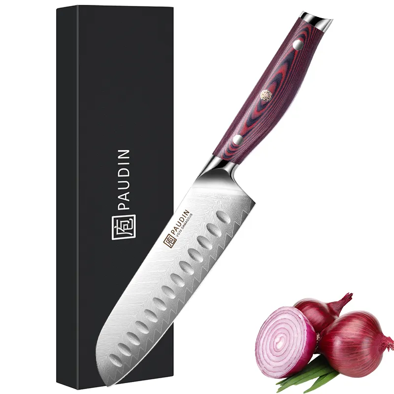 Factory Direct 7-Zoll japanische Damaskus Stahl AUS-10 G10 Griff Santoku Messer Küchenchef Messer