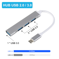 Adaptador Multipuerto USB 4 en 1 Portátil Justlink, Carcasa de Aleación de Aluminio, Hub USB 3.0 para Laptop y PC
