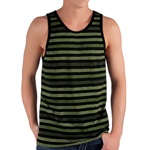 Custom Men's Loose Fit Gym <b>Stringer</b> KITTM08 Tank Top Striped Knitted Weave Casual Style Plus Size Options-Bulk Wholesale - Product Image 2