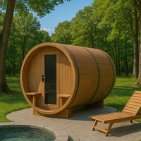 Ruang Sauna Tong Kayu Solid Cedar/Hemlock Merah Elektrik Tradisional untuk Luar Ruangan dengan Jendela Kaca Panoramic untuk Penggunaan di Villa
