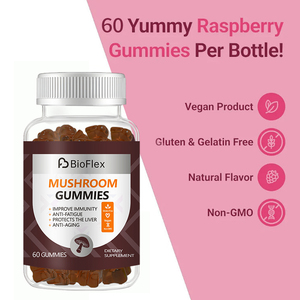 Complément alimentaire en gummies à base d'extrait de champignons super-complexes 10 en 1, biologique, végétalien, Lion's Mane, Reishi et Chaga, 2500 mg, marque privée OEM - Product Image 4