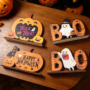 Letrero de <span class=keywords><strong>madera</strong></span> al por mayor para Halloween, fantasma, calabaza, truco o trato, centro de mesa, soporte decorativo, decoración de Halloween para el hogar. - Product Image 1