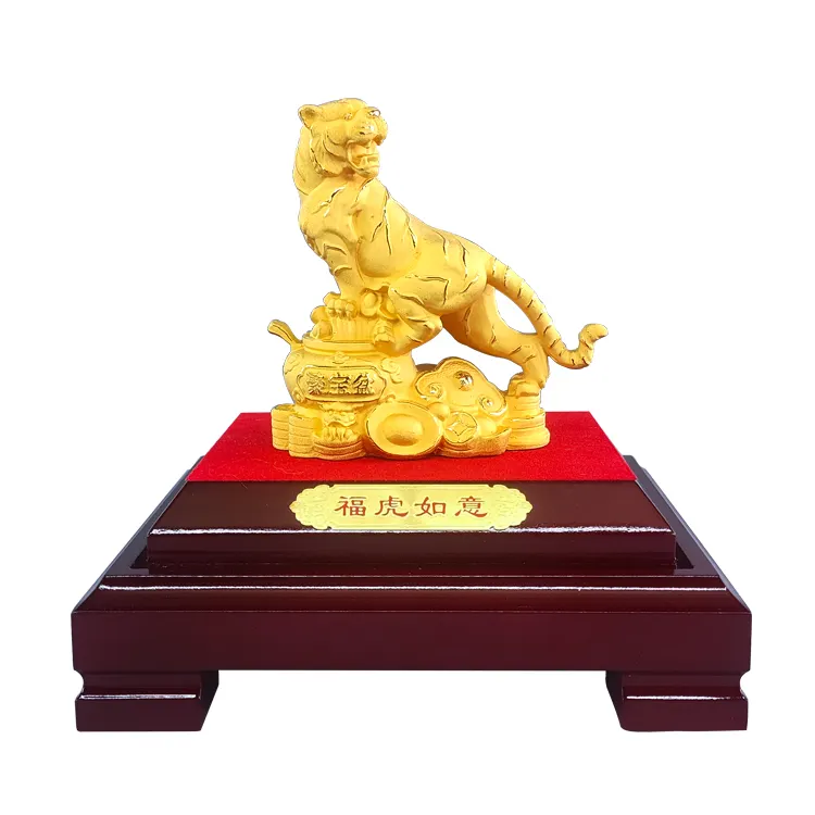 รูปปั้นโลหะเสือทองคำแท้24K,ของขวัญปีใหม่จีน2022ของขวัญสัตว์แกะสลักทำจากโลหะหรูหราตามสั่งสำหรับตกแต่งบ้าน