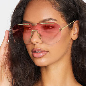 European American Trendy Square <b>Large</b> <b>Frame</b> One-Piece Sunglasses for Women High-End Rimless Metal with Custom Logo Glass Lenses - Product Image 2