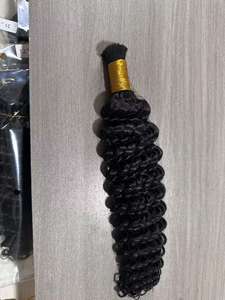 18 Inch Pre <b>Stretched</b> Curly Human Hair Bulk Double Drawn Virgin Braiding Extensions <b>Machine</b> Double Weft - Product Image 5