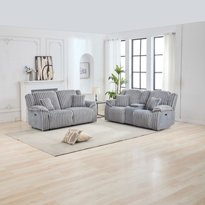 Ensemble de canapés inclinables électriques modernes en tissu avec causeuse et fauteuil individuel, port USB, revêtement élégant pour salon - Product Image 6