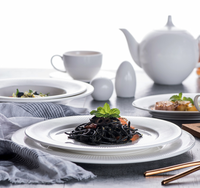 Ensemble de bols en céramique pour la restauration hôtelière, élégance blanche pure, gaufré, pour soupe, dessert, salade, riz, bols en porcelaine