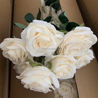 B-1126 Hoogwaardige witbeige bloemige design handgemaakte zijden rozen takken kunstmatige rozen bloemenboeket voor decoratie