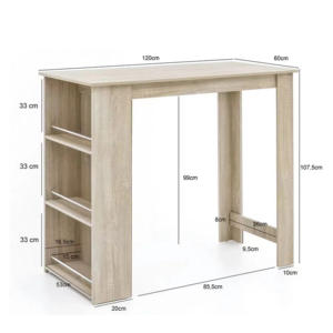 Ahşap Kitc Bar masası raf ile 3 açık bölmeler depolama dolabı yemek masası ahşap sayaç mutfak yemek odası <span class=keywords><strong>Pub</strong></span> masa için - Product Image 6