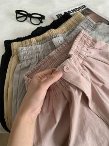 Shorts taille haute en coton lavé pour femmes, 5 couleurs, coupe décontractée, plissés, avec poches - Product Image 6