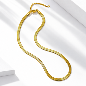 Collar de Cadena Espiga de Acero Inoxidable con Baño de Oro de 14K al Vacío, Joyería de Cadena Plana Tipo Serpiente - Product Image 1