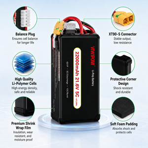 Batterie Li-ion 6S 21,6 V 22000 mAh 320 Wh/kg à longue autonomie de vol, taux de décharge 5C pour drone de course FPV RC, câblage/prise personnalisables - Product Image 3