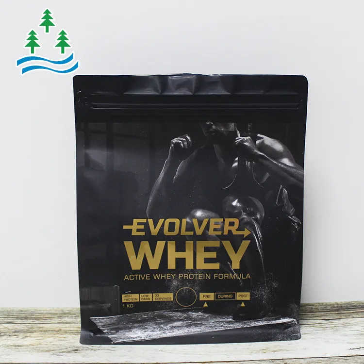 MOQ rendah 1kg 10kg bubuk Protein Whey PA kantong bawah persegi plastik kemasan mengkilap tas ritsleting