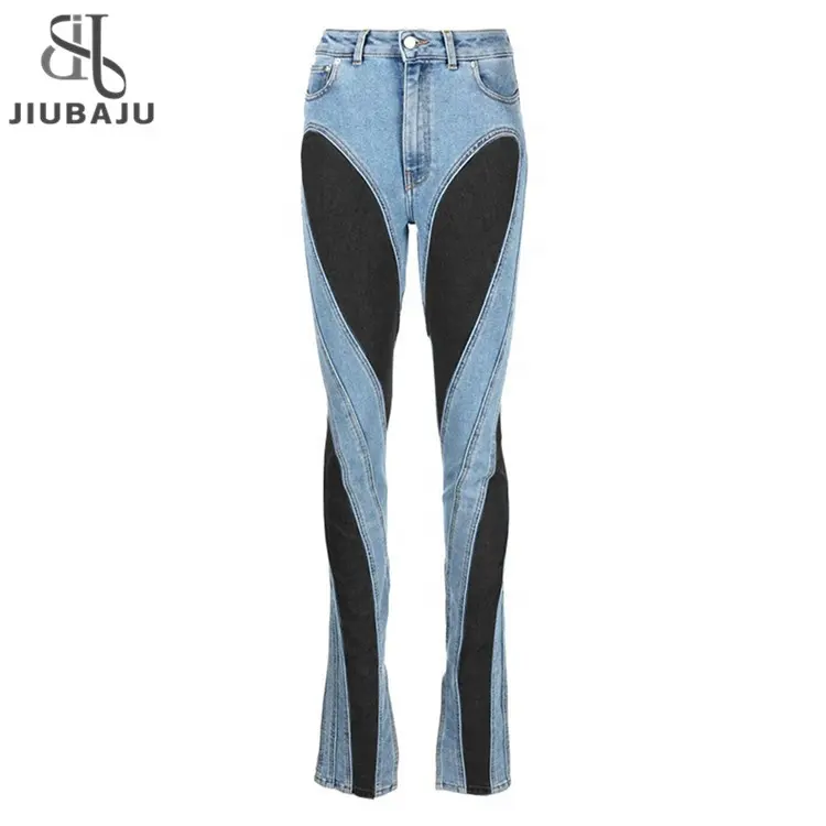 Sexy Mesh Patchwork Doorzichtige Skinny Jeans Voor Vrouwen 2023 Nieuwe Herfst Hoge Taille Split Designer Catwalk Denim Broek