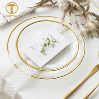 Vente en gros de service de table pour restaurant, assiette à dîner en cristal à bordure dorée et transparente, assiettes de présentation en verre, ensembles de vaisselle pour mariage