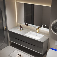 Table de toilette murale en bois de caoutchouc de haute qualité, moderne, écologique et durable, avec miroir intelligent pour hôtel, appartement, villa