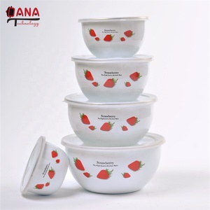 Chất Lượng Cao Men Bộ Đồ Ăn Đặt Kichken Lưu Trữ Bát Với Nắp Nhựa - Product Image 4