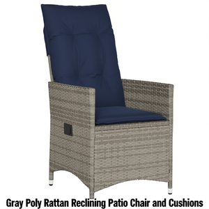 Silla Reclinable de Ratán Sintético Gris para Patio con Cojines, Muebles de Jardín para Exteriores - Product Image 1