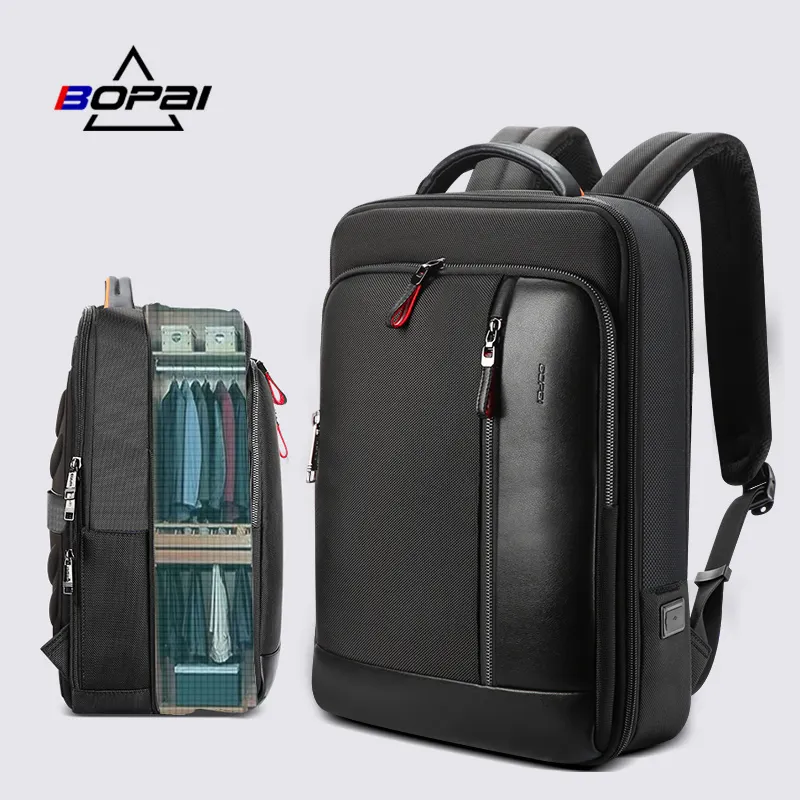 BOPAI extensible Anti-vol USB charge sac de travail pour hommes affaires ordinateur portable sac à dos voyage intelligent 15.6 pouces sac à dos pour ordinateur portable