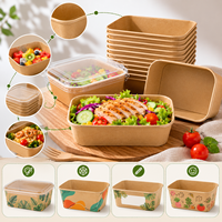 Bol à emporter jetable carré et rectangulaire, design anti-fuite, biodégradable, recyclable, écologique, vente en gros, pour salades