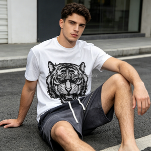 Custom Logo Men's White Tiger Print T-Shirt Short Sleeve O-Neck Casual Cotton Jersey <b>Animal</b> <b>Pattern</b> Streetwear T-shirt - Product Image 1