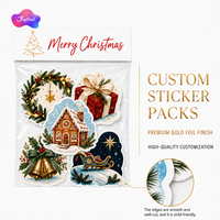 Pack d'autocollants adhésifs en vinyle laminé durable pour Noël, autocollants de fête imperméables, formes personnalisées, emballage pré-production