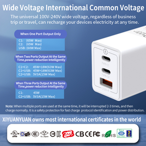 Cargador Rápido GaN de Pared para la UE, 65W, USB-C y USB-A, 3 Puertos, con PD/PPS para <span class=keywords><strong>Apple</strong></span> iPhone, MacBook Pro/XPS/17 Pro <span class=keywords><strong>Max</strong></span>/16/15/S26 Ultra - Product Image 6