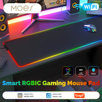 Tapis de souris intelligent WiFi MOES Tuya LED RGBIC, 16 millions de couleurs, éclairage d'ambiance DIY, tapis de bureau imperméable pour PC de jeu