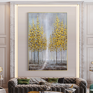Abstracto 100% pintado a mano cuadro de arte de pared decorativo otoño bosque lienzo hecho a mano pintura árbol dorado pintura óleo lienzo arte - Product Image 1