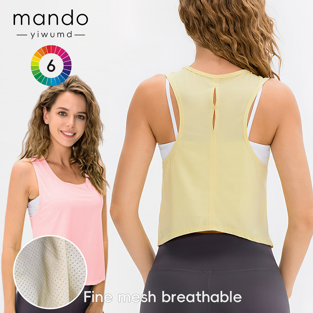 Women's Lightweight High Elasticity Cropped Tank Top Mesh Breathable Quick Dry Yoga Activewear Hollow Back