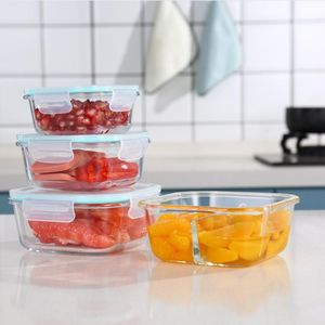 Tùy chỉnh chất lượng cao lò vi ba Crisper Bát Stackable lưu trữ nhà bếp hộp borosilicon thủy tinh lưu trữ container - Product Image 1