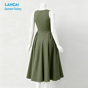 Produttore di Abbigliamento Personalizzato, Abito <span class=keywords><strong>Midi</strong></span> Plissettato Senza Maniche in <span class=keywords><strong>Cotone</strong></span> di Alta Qualità con Taglio a Linea A per Donne - Product Image 3