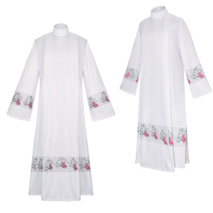 Túnica Tradicional Católica para Sacerdotes, Blanca con Estampado <span class=keywords><strong>de</strong></span> Vid, Cuello Alto, Vestimenta Religiosa para Misa - Product Image 1