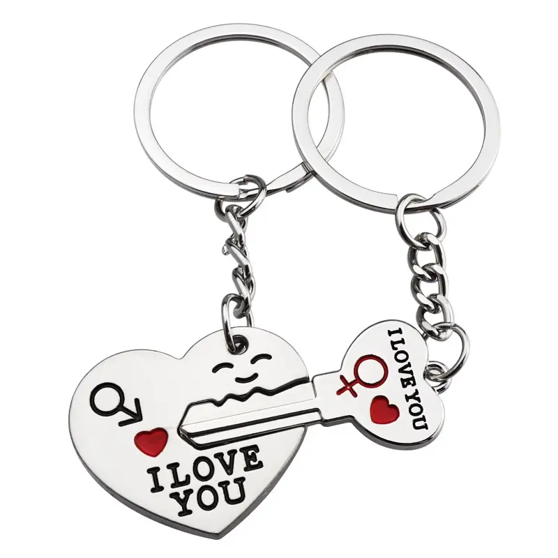 Porte-clés avec inscription "I Love You" pour homme et femme, accessoire tendance, en forme de cœur, pour Couple, serrure, lettre ouverte