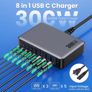 Sạc tường GaN IV 300W 8 cổng USB-C, bộ nguồn điện đa năng cho laptop, máy tính để bàn, trạm sạc nhanh, bộ chia nguồn PD - Product Image 2