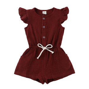 100% Organic Cotton Solid Color <b>Toddler</b> Baby Girls Clothing Sets Boutique Sleeveless One Pieces Jumpsuit for Summer - Product Image 5