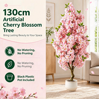 Arbre à fleurs de cerisier artificiel de haute qualité de 130 cm, fleurs artificielles, plante de sakura artificielle pour la décoration de la maison, du jardin et des mariages