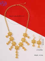 Ensemble collier et boucles d'oreilles Hongyue style Dubaï plaqué or 24 carats avec pampilles florales, bijoux creux floraux pour femmes, pour mariage et soirée